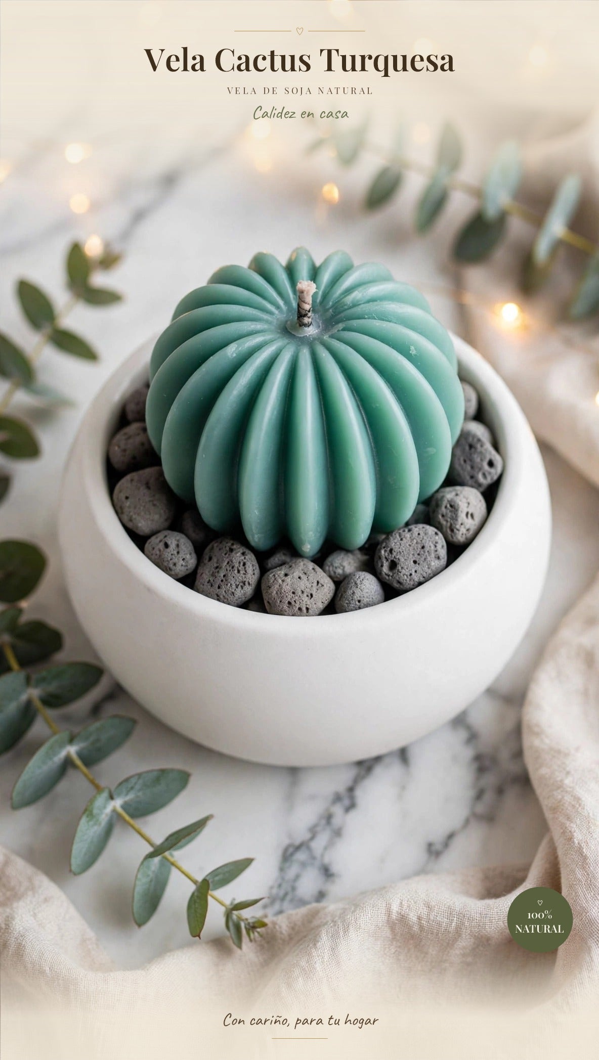 Vela Cactus Turquesa